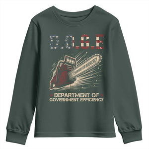 Chainsaw For Bureaucracy Youth Sweatshirt Funny DOGE USA Flag TS02 Dark Forest Green Print Your Wear