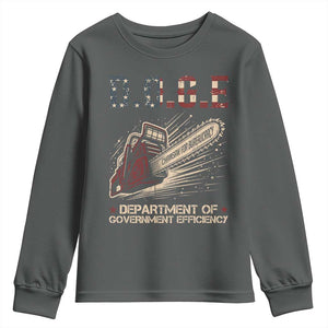 Chainsaw For Bureaucracy Youth Sweatshirt Funny DOGE USA Flag TS02 Dark Heather Print Your Wear