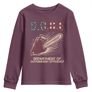 Chainsaw For Bureaucracy Youth Sweatshirt Funny DOGE USA Flag TS02 Maroon Print Your Wear
