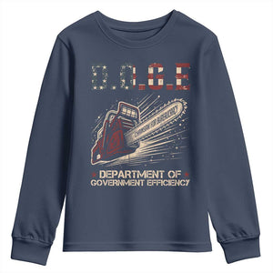 Chainsaw For Bureaucracy Youth Sweatshirt Funny DOGE USA Flag TS02 Navy Print Your Wear