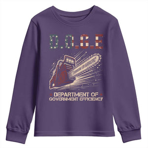 Chainsaw For Bureaucracy Youth Sweatshirt Funny DOGE USA Flag TS02 Purple Print Your Wear
