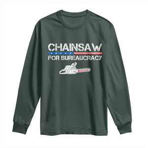 Chainsaw For Bureaucracy Long Sleeve Shirt DOGE Department Of Government TS02 Dark Forest Green Print Your Wear