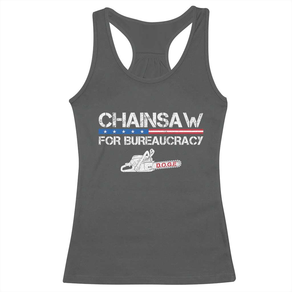 Chainsaw For Bureaucracy Racerback Tank Top DOGE Department Of Government TS02 Dark Heather Print Your Wear
