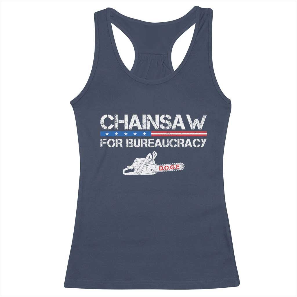 Chainsaw For Bureaucracy Racerback Tank Top DOGE Department Of Government TS02 Navy Print Your Wear