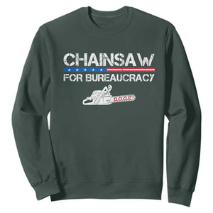 Chainsaw For Bureaucracy Sweatshirt DOGE Department Of Government TS02 Dark Forest Green Print Your Wear