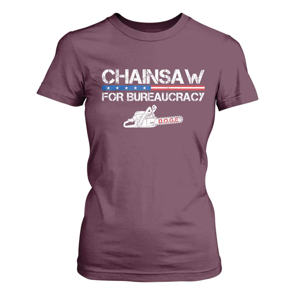 Chainsaw For Bureaucracy T Shirt For Women DOGE Department Of Government TS02 Maroon Print Your Wear