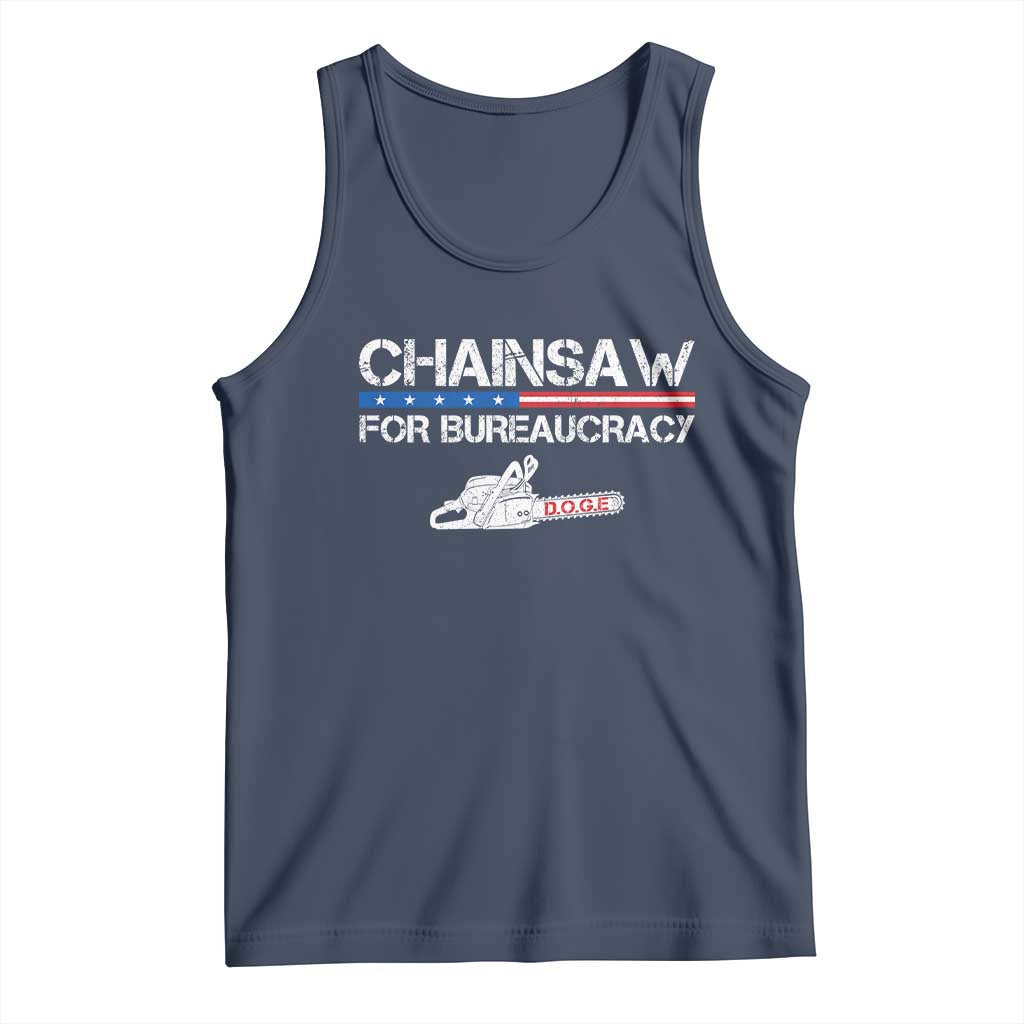 Chainsaw For Bureaucracy Tank Top DOGE Department Of Government TS02 Navy Print Your Wear
