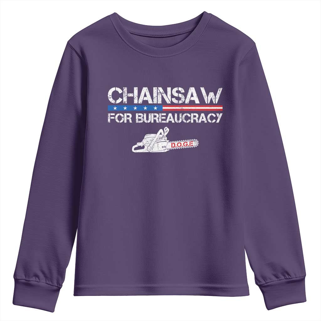 Chainsaw For Bureaucracy Youth Sweatshirt DOGE Department Of Government TS02 Purple Print Your Wear