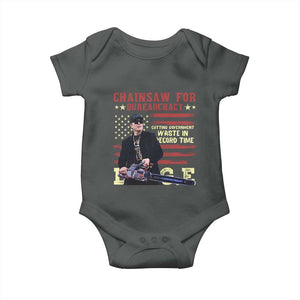 Chainsaw For Bureaucracy Baby Onesie Cutting Government Waste In Record Time DOGE TS02 Dark Heather Print Your Wear