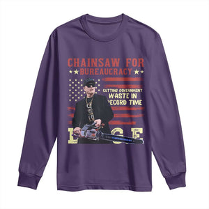 Chainsaw For Bureaucracy Long Sleeve Shirt Cutting Government Waste In Record Time DOGE TS02 Purple Print Your Wear