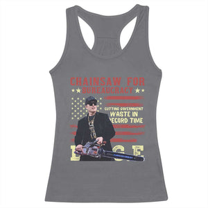 Chainsaw For Bureaucracy Racerback Tank Top Cutting Government Waste In Record Time DOGE TS02 Charcoal Print Your Wear