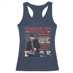 Chainsaw For Bureaucracy Racerback Tank Top Cutting Government Waste In Record Time DOGE TS02 Navy Print Your Wear
