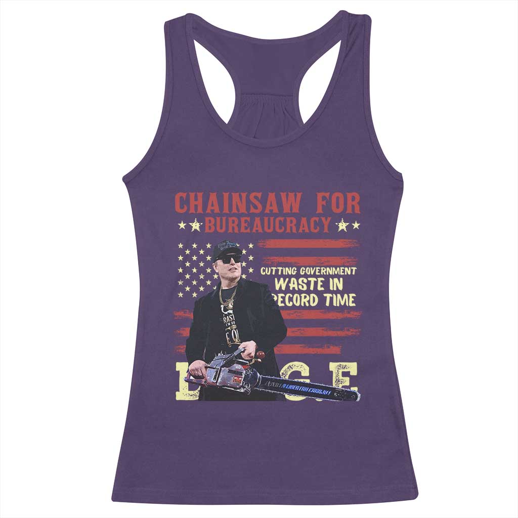 Chainsaw For Bureaucracy Racerback Tank Top Cutting Government Waste In Record Time DOGE TS02 Purple Print Your Wear