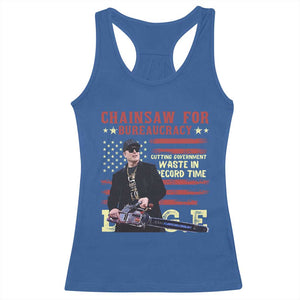 Chainsaw For Bureaucracy Racerback Tank Top Cutting Government Waste In Record Time DOGE TS02 Royal Blue Print Your Wear