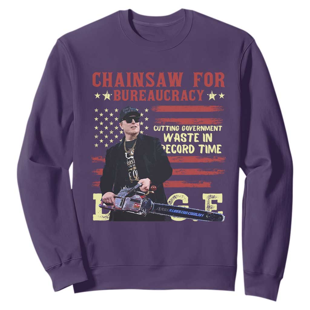 Chainsaw For Bureaucracy Sweatshirt Cutting Government Waste In Record Time DOGE TS02 Purple Print Your Wear