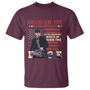 Chainsaw For Bureaucracy T Shirt Cutting Government Waste In Record Time DOGE TS02 Maroon Print Your Wear