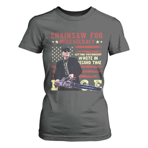 Chainsaw For Bureaucracy T Shirt For Women Cutting Government Waste In Record Time DOGE TS02 Dark Heather Print Your Wear