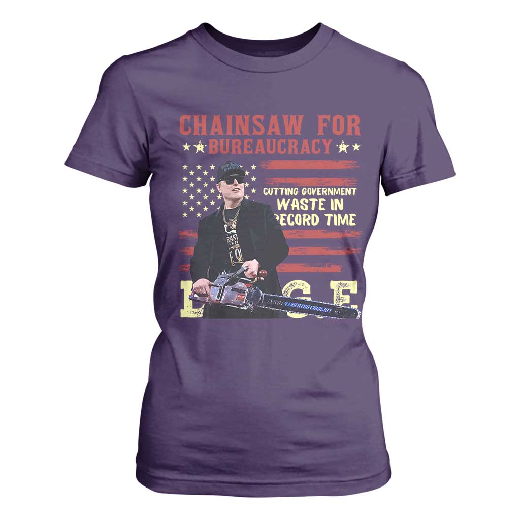 Chainsaw For Bureaucracy T Shirt For Women Cutting Government Waste In Record Time DOGE TS02 Purple Print Your Wear