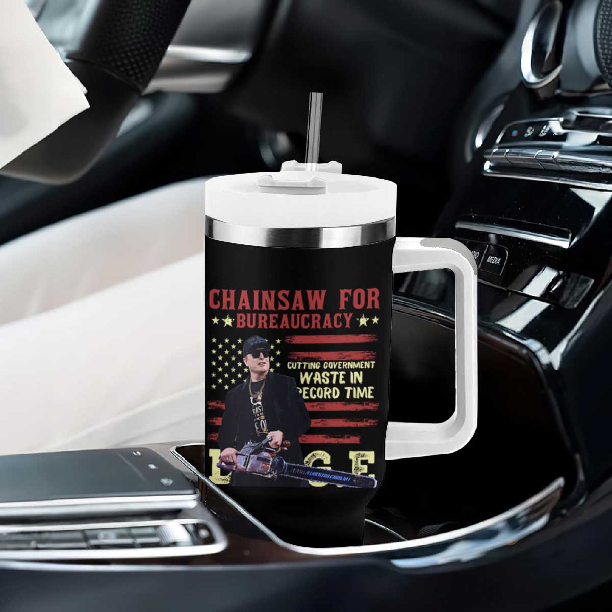 Chainsaw For Bureaucracy Tumbler With Handle Cutting Government Waste In Record Time DOGE TS02 Print Your Wear
