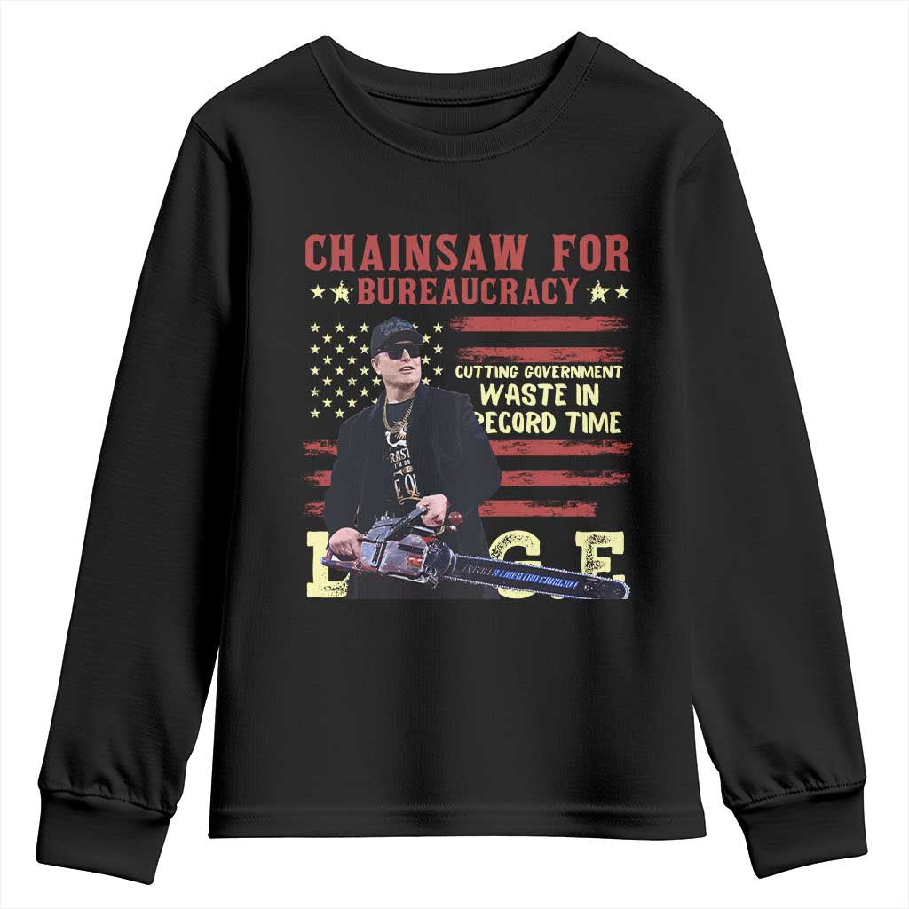 Chainsaw For Bureaucracy Youth Sweatshirt Cutting Government Waste In Record Time DOGE TS02 Black Print Your Wear