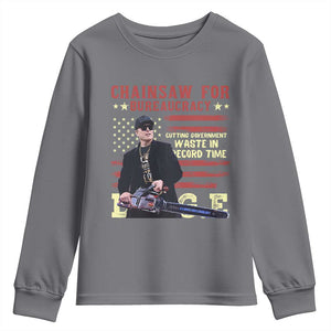 Chainsaw For Bureaucracy Youth Sweatshirt Cutting Government Waste In Record Time DOGE TS02 Charcoal Print Your Wear