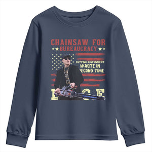 Chainsaw For Bureaucracy Youth Sweatshirt Cutting Government Waste In Record Time DOGE TS02 Navy Print Your Wear