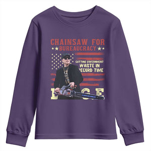 Chainsaw For Bureaucracy Youth Sweatshirt Cutting Government Waste In Record Time DOGE TS02 Purple Print Your Wear
