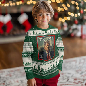 Trump 2025 Ugly Christmas Sweater Long Live The King Patriotic Graphic TS02 Forest Green Beige Print Your Wear