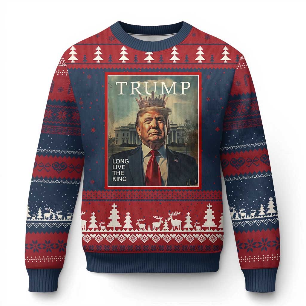 Trump 2025 Ugly Christmas Sweater Long Live The King Patriotic Graphic TS02 Navy Red Print Your Wear
