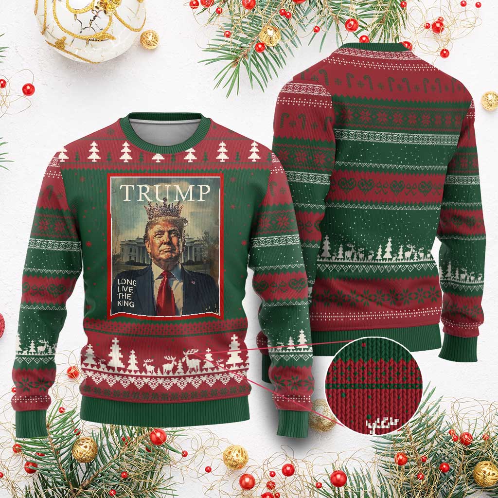Trump 2025 Ugly Christmas Sweater Long Live The King Patriotic Graphic TS02 Red Green Print Your Wear
