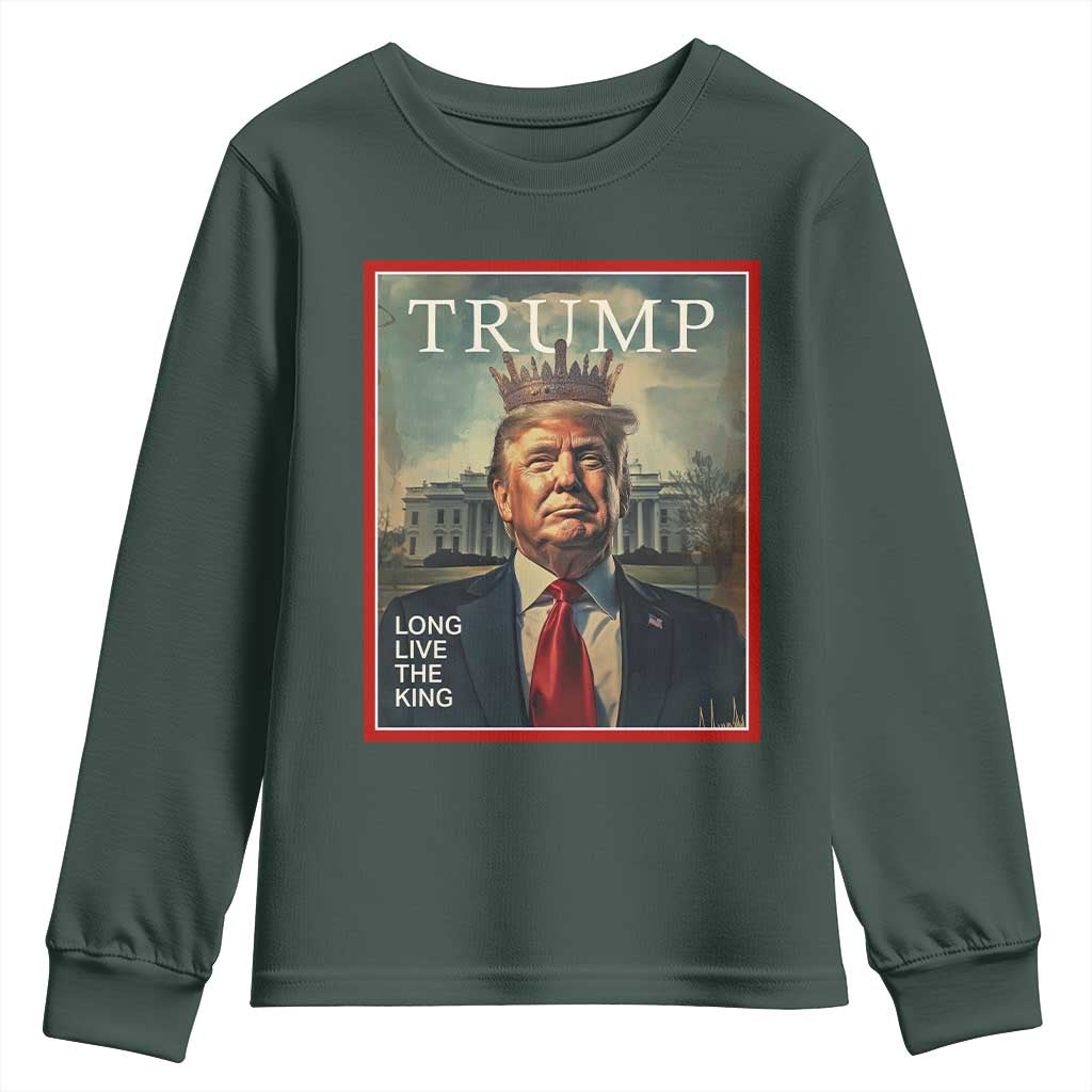Trump 2025 Youth Sweatshirt Long Live The King Patriotic Graphic TS02 Dark Forest Green Print Your Wear