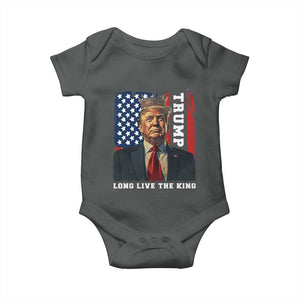 Trump 2025 Baby Onesie President Long Live the King American Flag TS02 Dark Heather Print Your Wear
