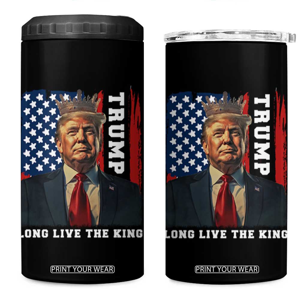 Trump 2025 4 in 1 Can Cooler Tumbler President Long Live the King American Flag TS02 One Size: 16 oz Black Print Your Wear
