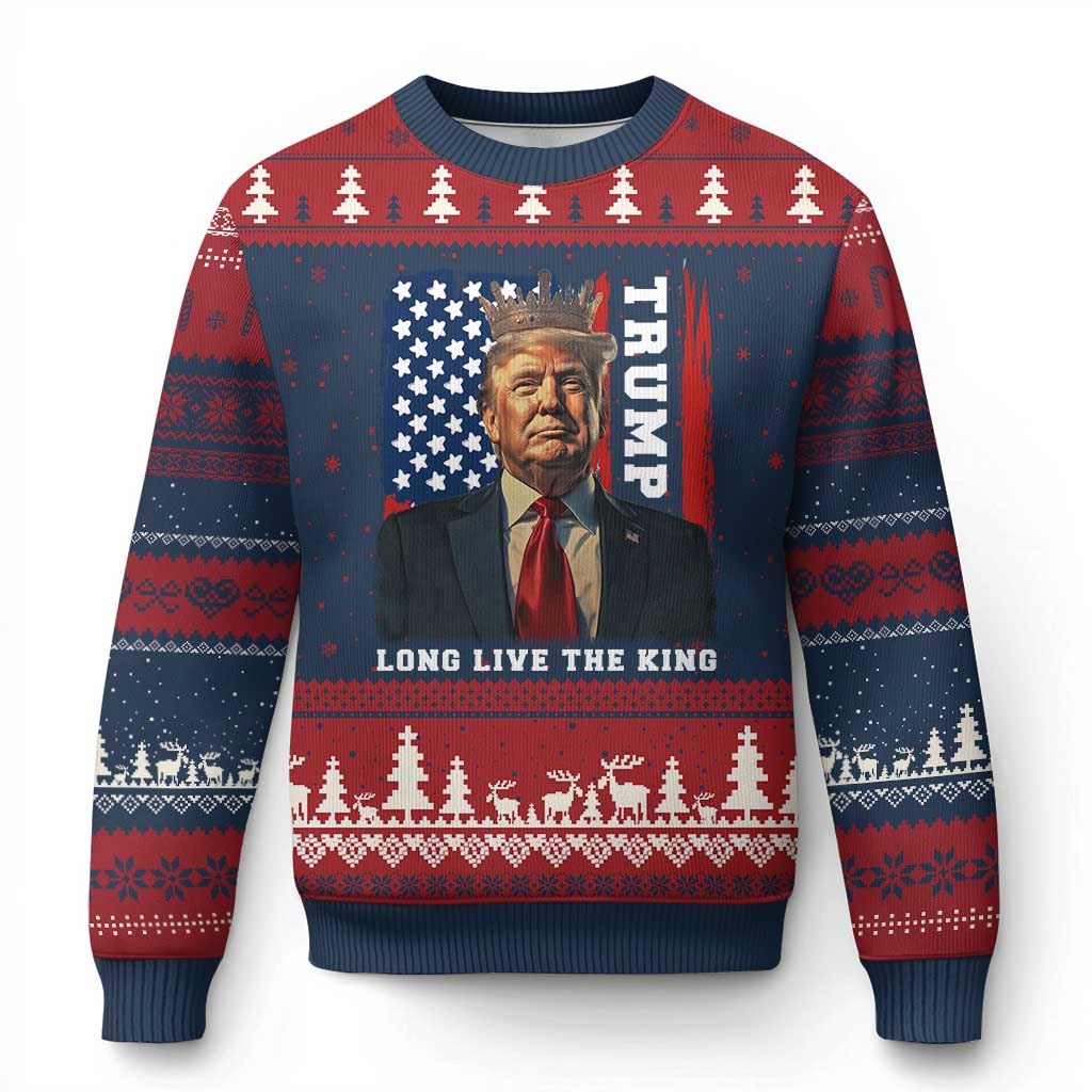 Trump 2025 Ugly Christmas Sweater President Long Live the King American Flag TS02 Navy Red Print Your Wear
