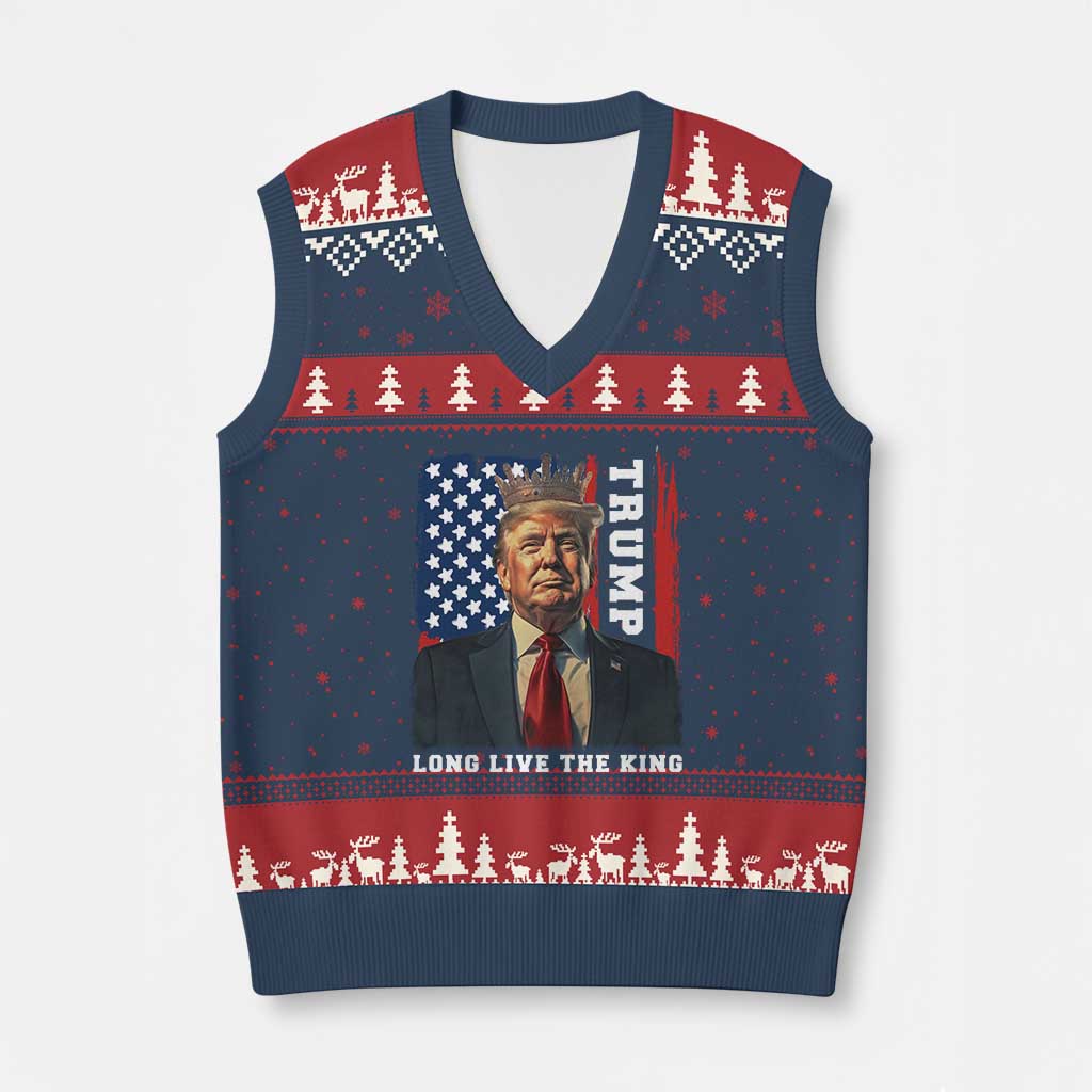 Trump 2025 V-Neck Knit Sweater Vest President Long Live the King American Flag TS02 Navy Red Print Your Wear