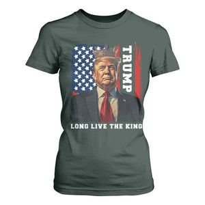 Trump 2025 T Shirt For Women President Long Live the King American Flag TS02 Dark Forest Green Print Your Wear