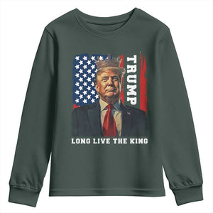 Trump 2025 Youth Sweatshirt President Long Live the King American Flag TS02 Dark Forest Green Print Your Wear