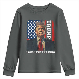Trump 2025 Youth Sweatshirt President Long Live the King American Flag TS02 Dark Heather Print Your Wear