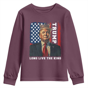 Trump 2025 Youth Sweatshirt President Long Live the King American Flag TS02 Maroon Print Your Wear
