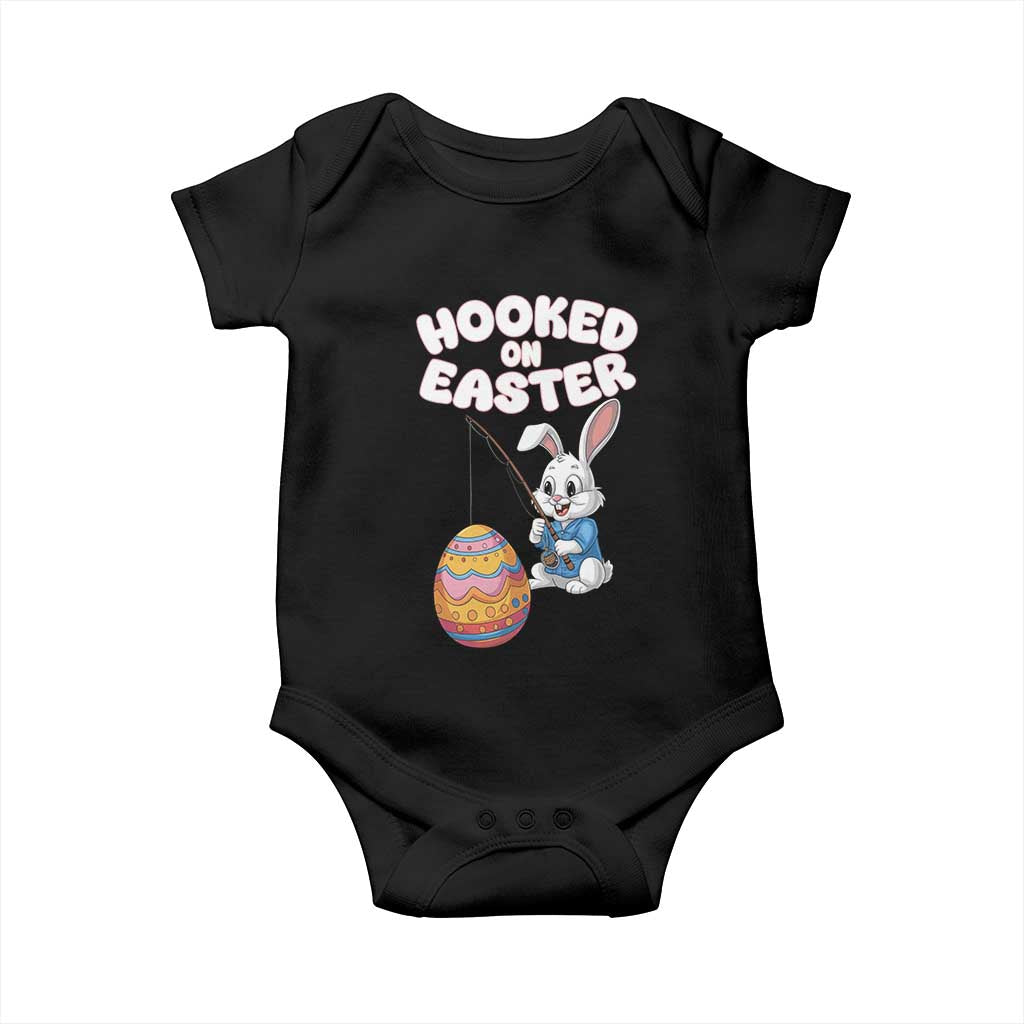 Cute Bunny Fishing Baby Onesie Hooked for Easter Eggs Funny Holiday TS02 Black Print Your Wear