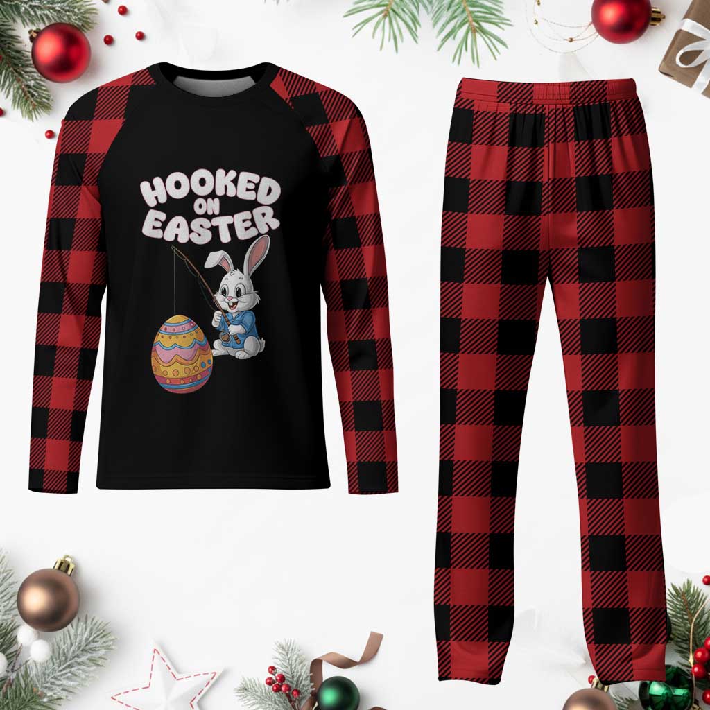 Cute Bunny Fishing Plaid Pajama Set Hooked for Easter Eggs Funny Holiday TS02 Buffalo Plaid Print Your Wear