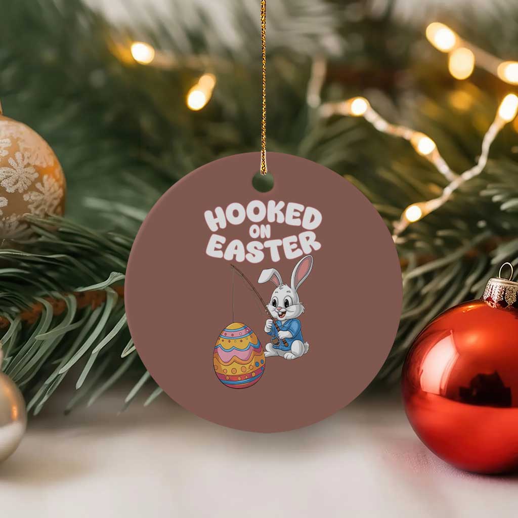 Cute Bunny Fishing Ceramic Ornament Hooked for Easter Eggs Funny Holiday TS02 1pc Mocha Print Your Wear