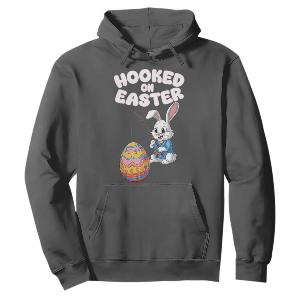 Cute Bunny Fishing Hoodie Hooked for Easter Eggs Funny Holiday TS02 Dark Heather Print Your Wear