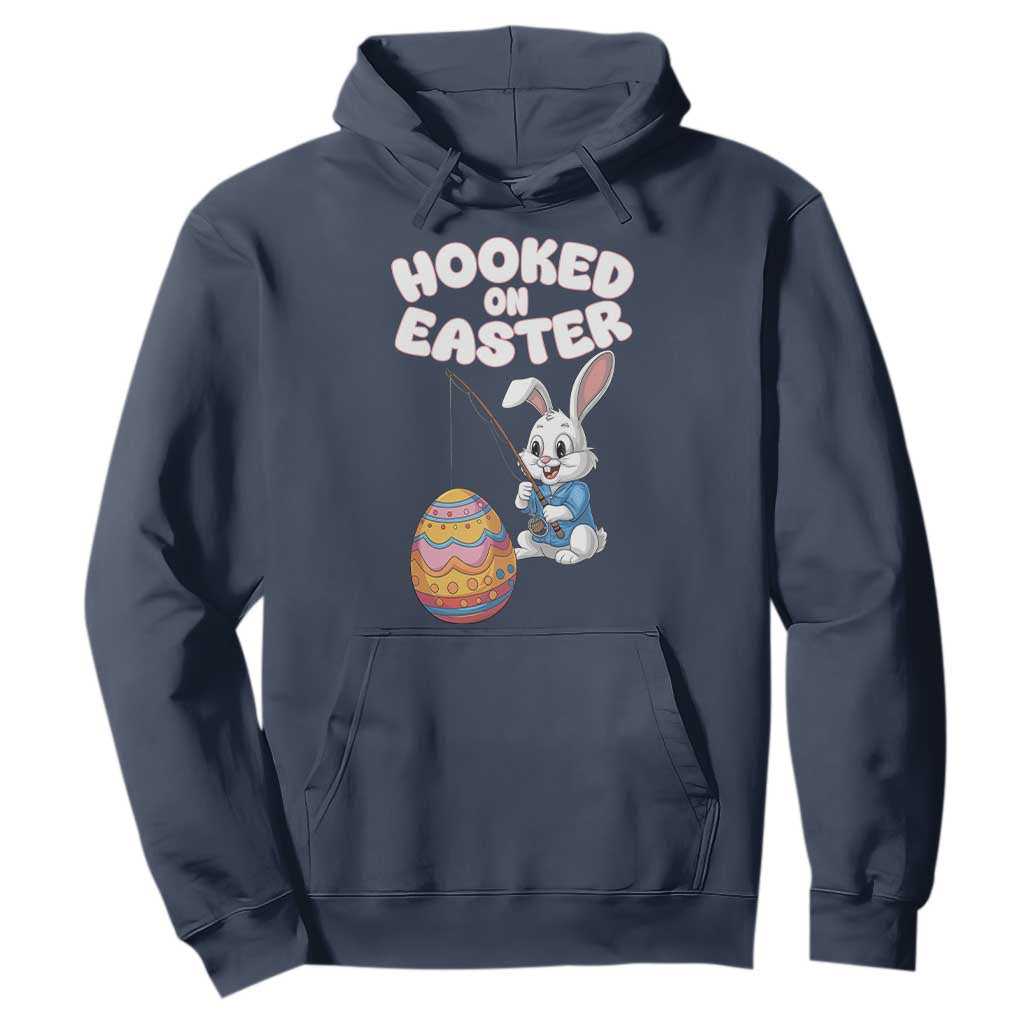 Cute Bunny Fishing Hoodie Hooked for Easter Eggs Funny Holiday TS02 Navy Print Your Wear
