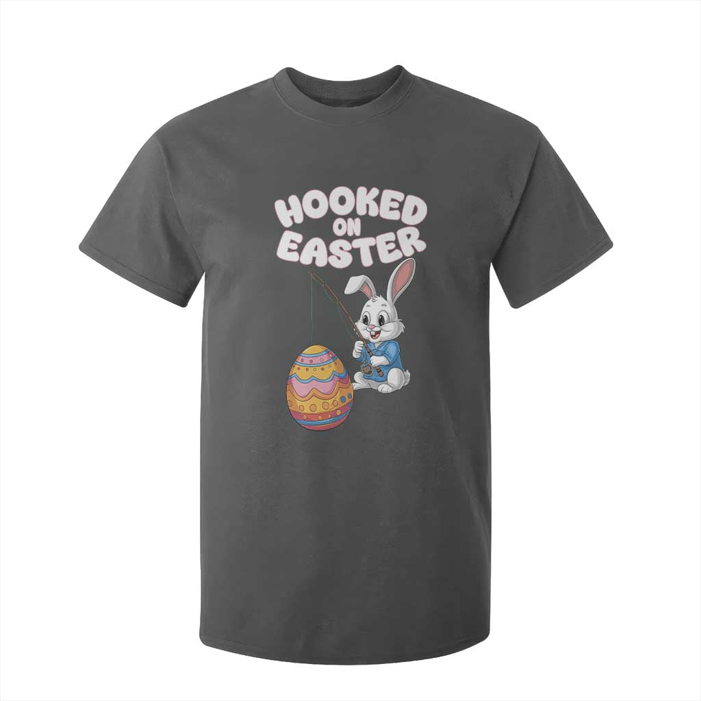 Cute Bunny Fishing T Shirt For Kid Hooked for Easter Eggs Funny Holiday TS02 Dark Heather Print Your Wear