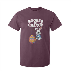 Cute Bunny Fishing T Shirt For Kid Hooked for Easter Eggs Funny Holiday TS02 Maroon Print Your Wear