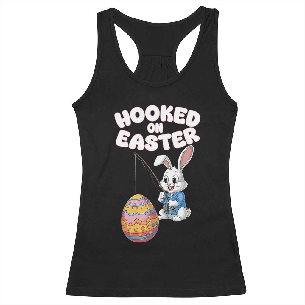 Cute Bunny Fishing Racerback Tank Top Hooked for Easter Eggs Funny Holiday TS02 Black Print Your Wear