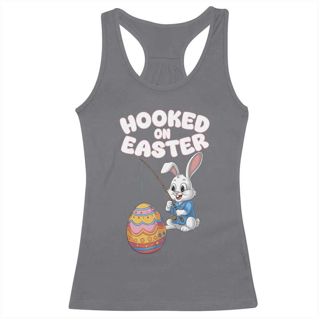 Cute Bunny Fishing Racerback Tank Top Hooked for Easter Eggs Funny Holiday TS02 Charcoal Print Your Wear
