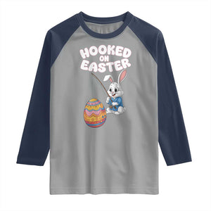 Cute Bunny Fishing Raglan Shirt Hooked for Easter Eggs Funny Holiday TS02 Sport Gray Navy Print Your Wear