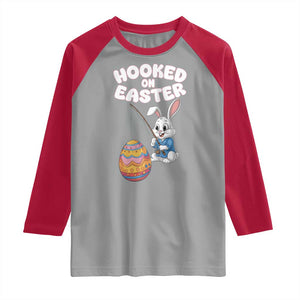 Cute Bunny Fishing Raglan Shirt Hooked for Easter Eggs Funny Holiday TS02 Sport Gray Red Print Your Wear